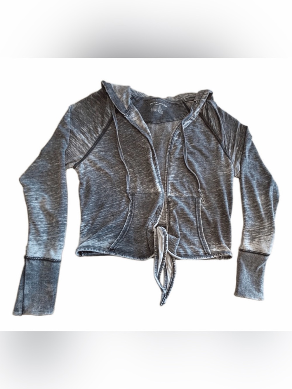 DKNY Gray Tie-Front Cardigan Style Hoodie